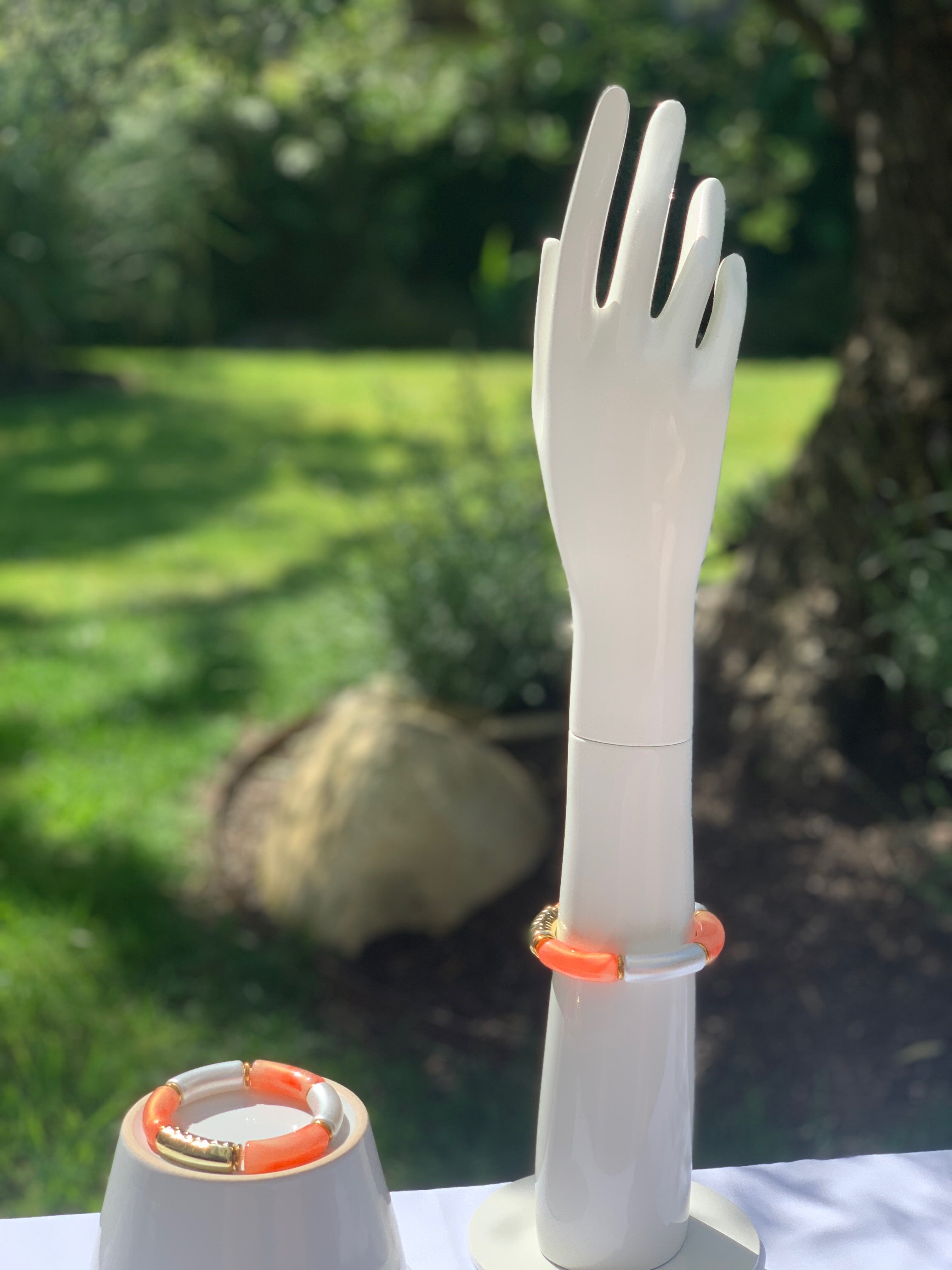 Bracelet de perles or, orange et blanc
