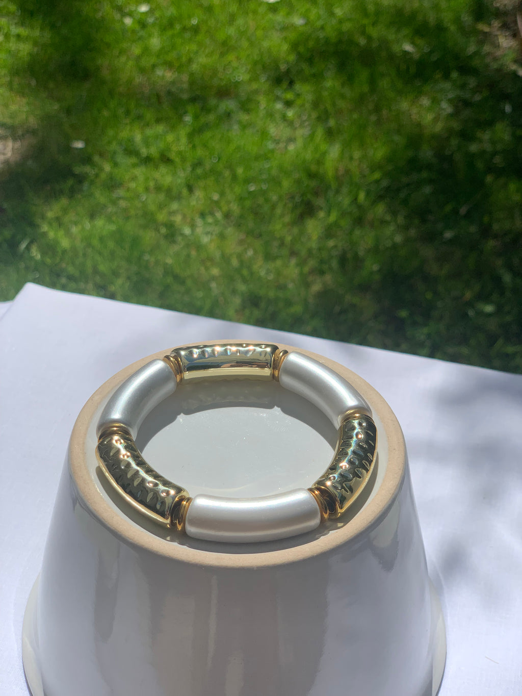 Bracelet de perles or et blanc